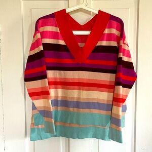 Cabi 5982 Women's Striped V Neck Sweater - Small